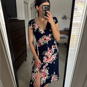 Floral true wrap dress